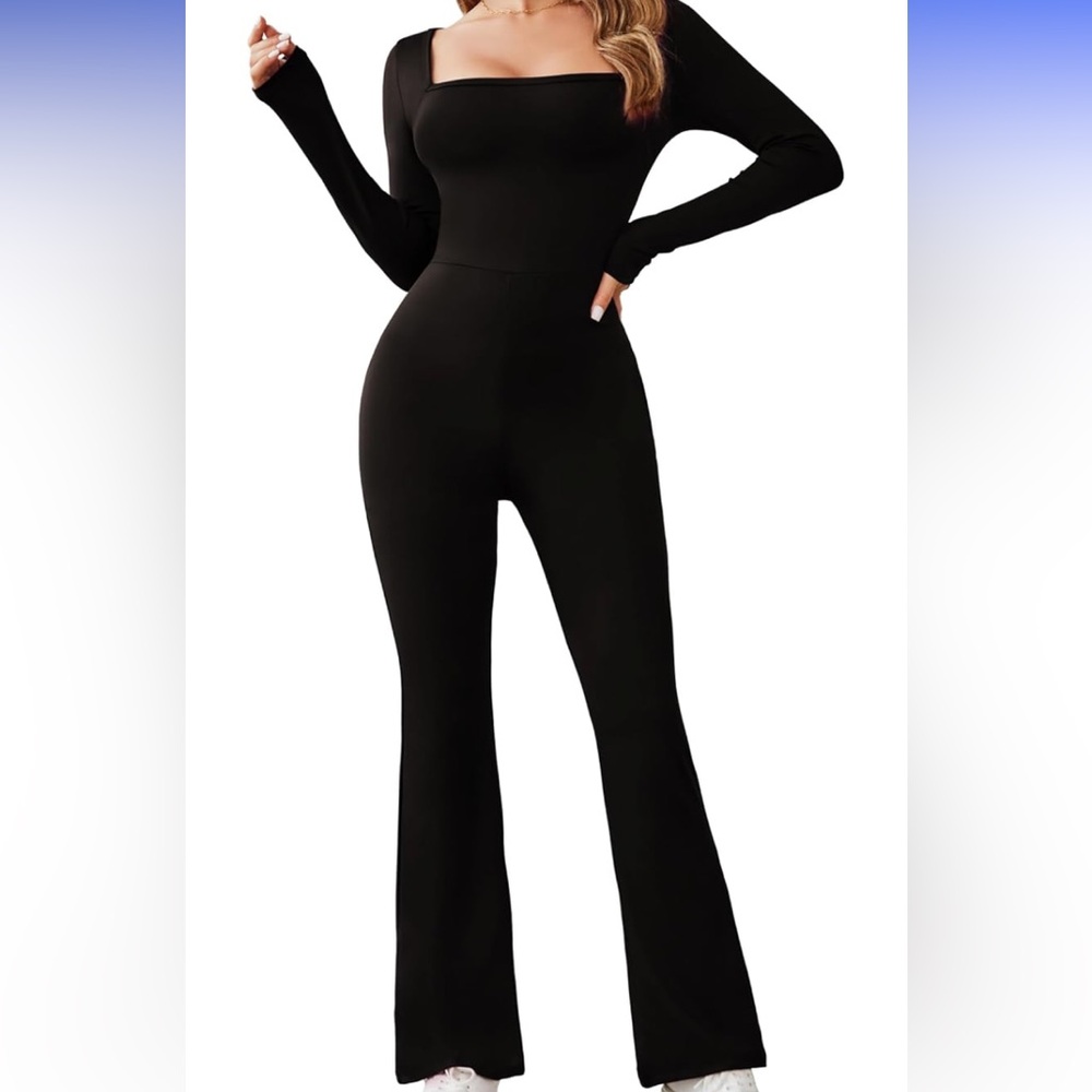 Black square neck jumpsuit